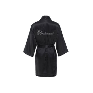 Black Bridal Party Robe with Rhinestones