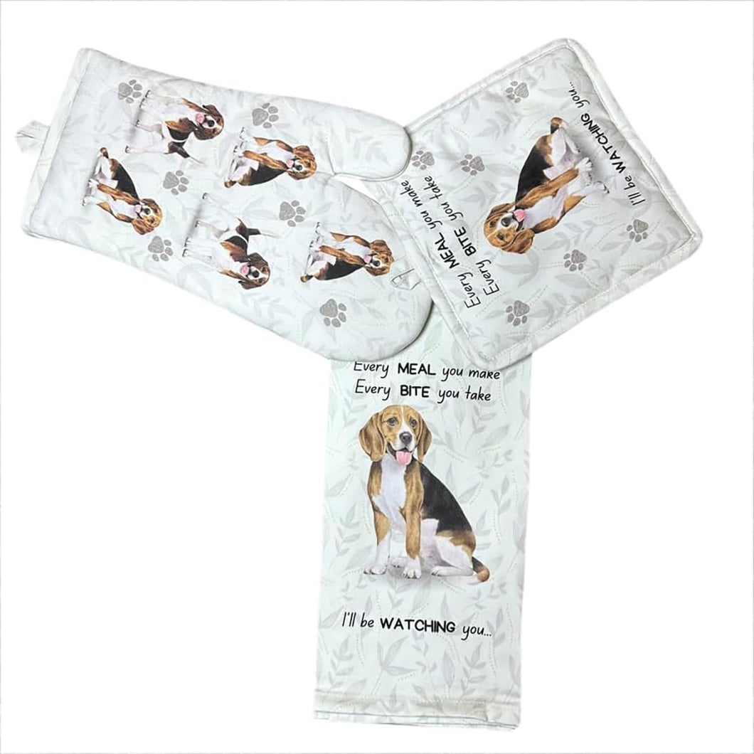 Oven Mitt Set Beagle 3 Piece Kitchen Set