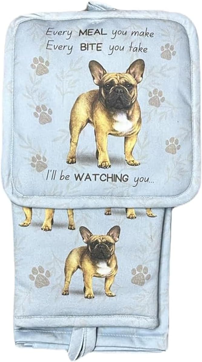 Oven Mitt Set French Bull Dog 3 Piece Kitchen Set