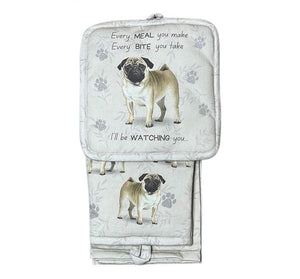 Oven Mitt Set Pug 3 Piece Kichen Set
