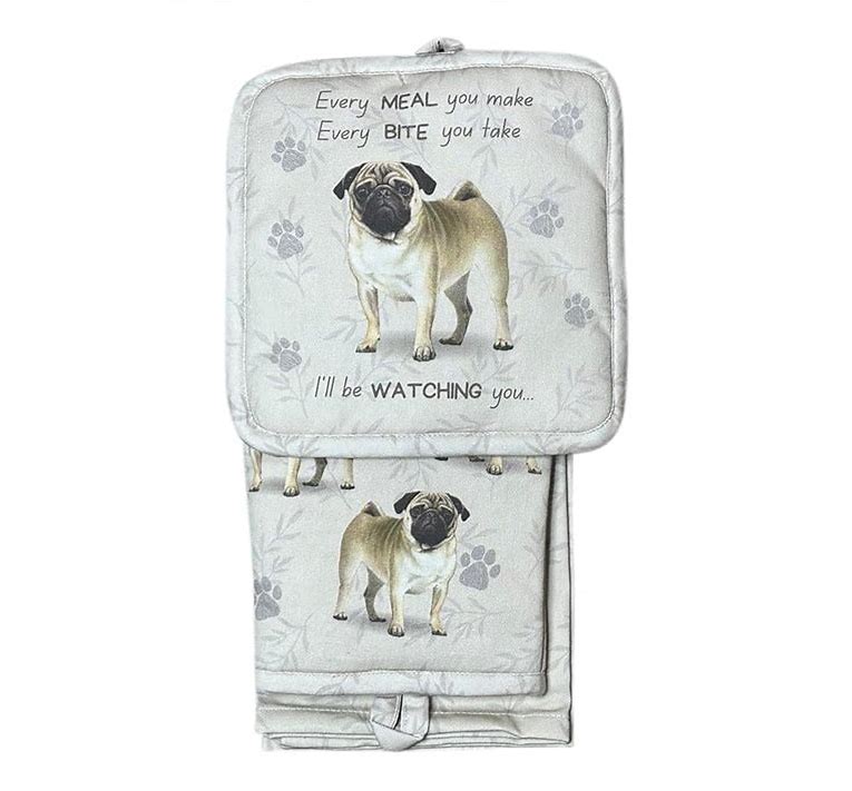 Oven Mitt Set Pug 3 Piece Kichen Set