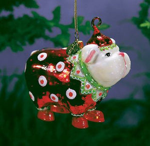 Patience Brewster "White Bulldog Glass Orna" Christmas Ornament