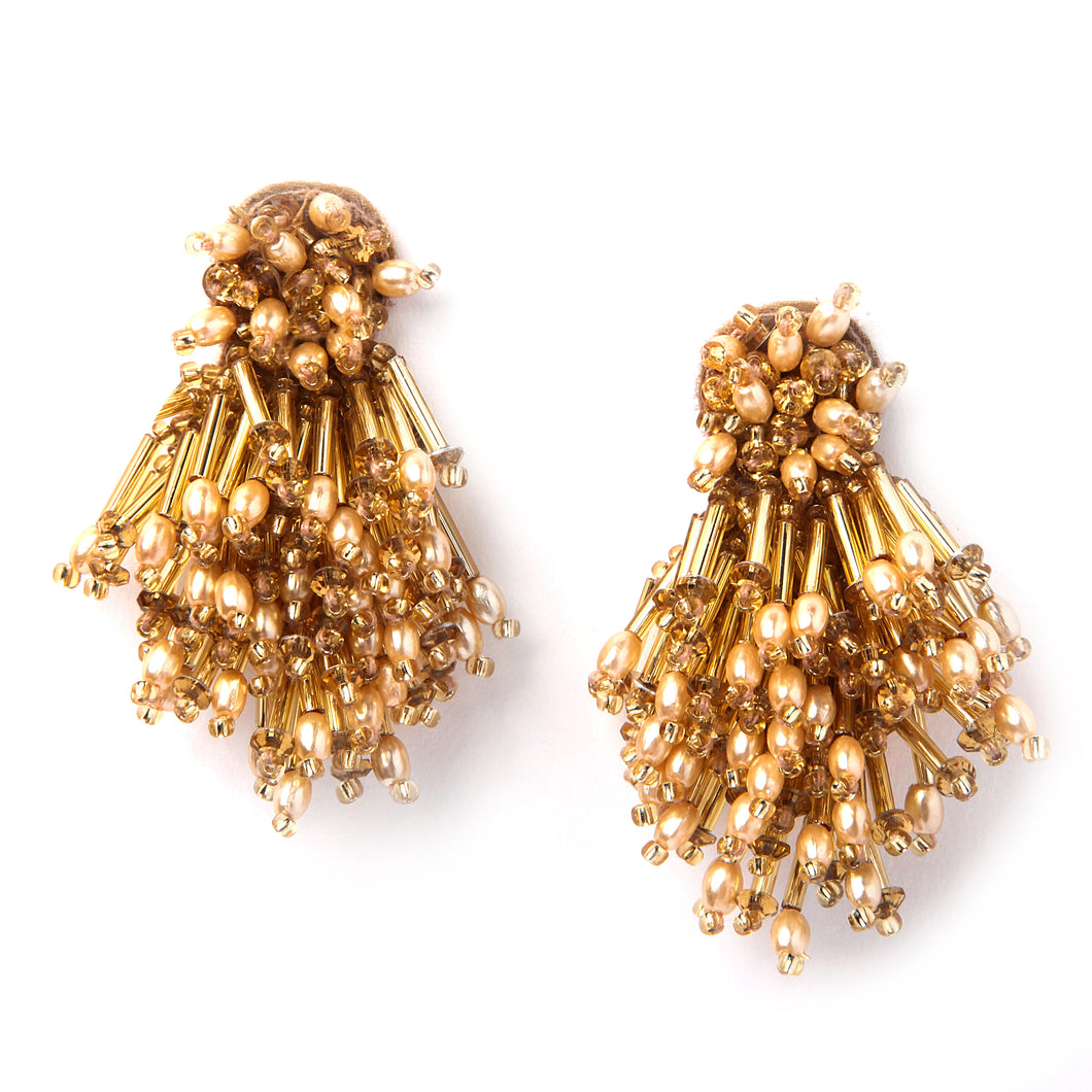 Burst Beaded Statement Earrings Gold