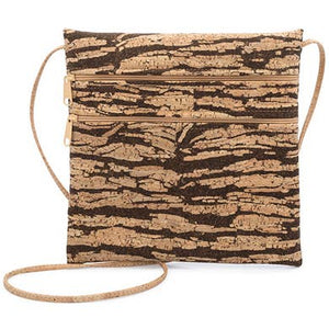 Bark Cork Double Zipper Cross Body Bag